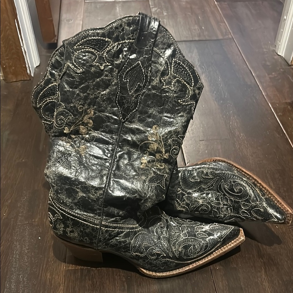 Black Embroidered Cowboy Boots